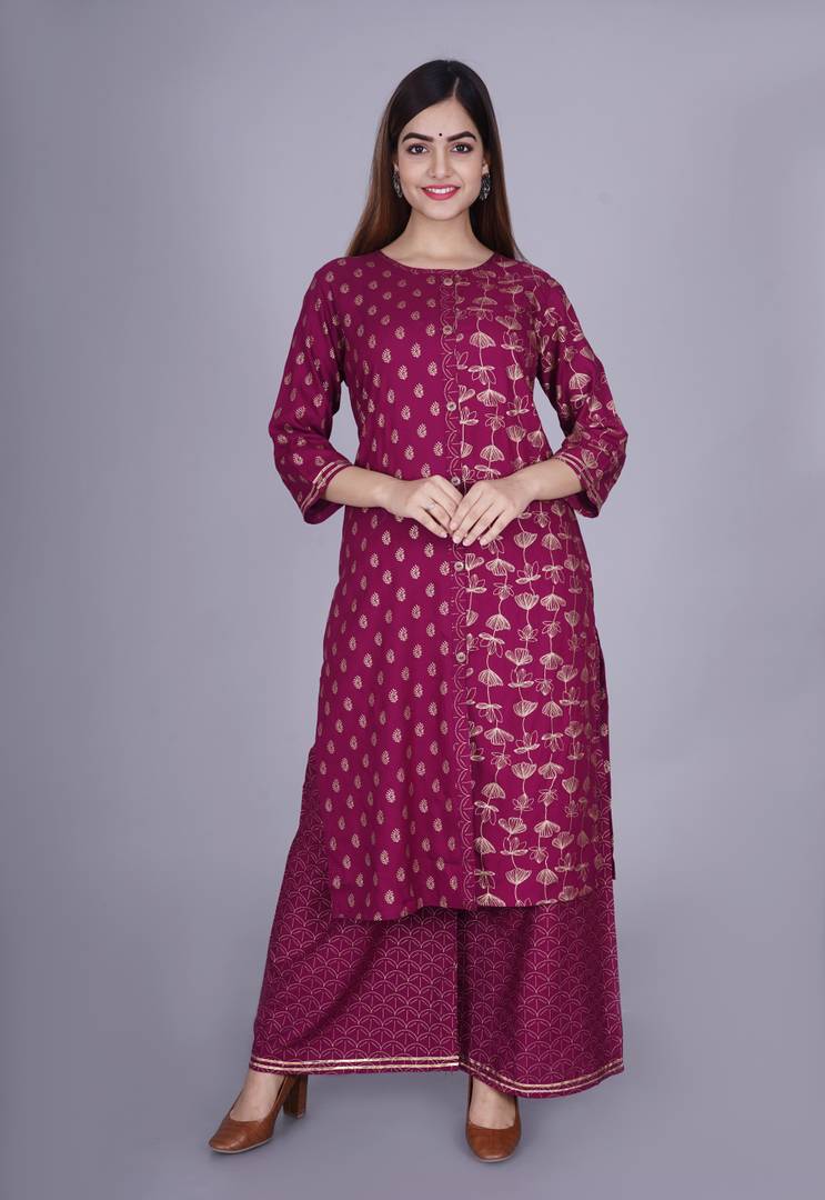 Rayon Purple Straight Kurta Bottom Set